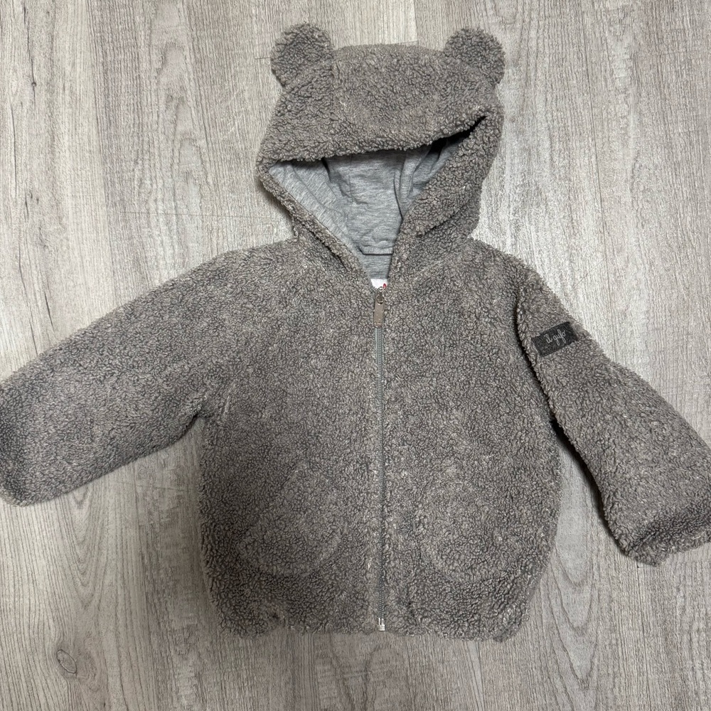 Il Gufo Baby Teddy Jacket 24M Gray Bear Ears Hood Sherpa Coat Cozy